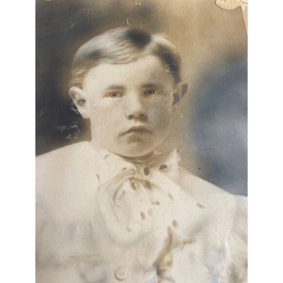 Antique Portrait Of Serious Young Boy Framed Photograph With Distressed Corners - Picture 7 of 8